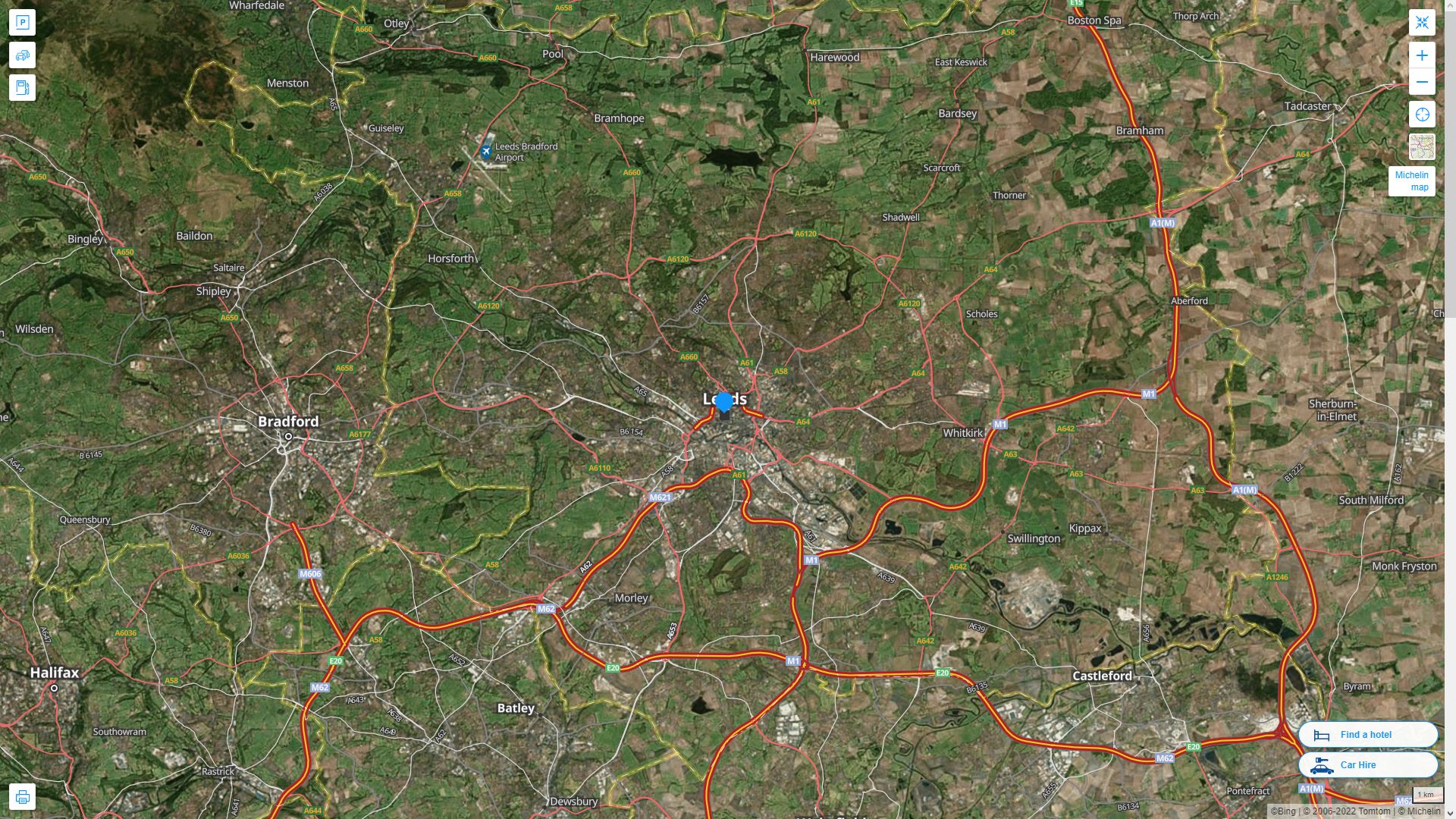 Leeds Highway and Road Map with Satellite View
